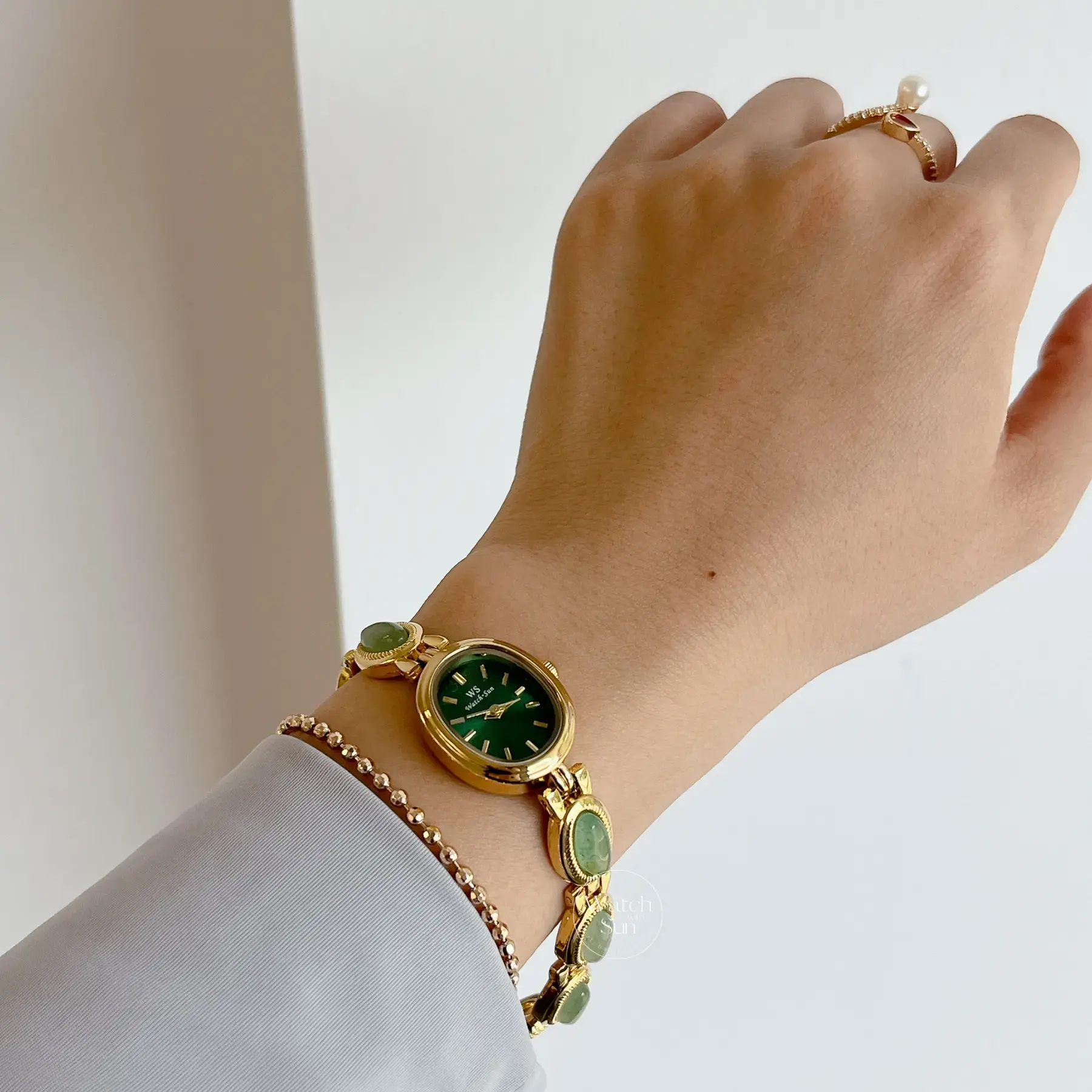 Vintage Style Green Jade Stone Bracelet Watch Green Dial Watch