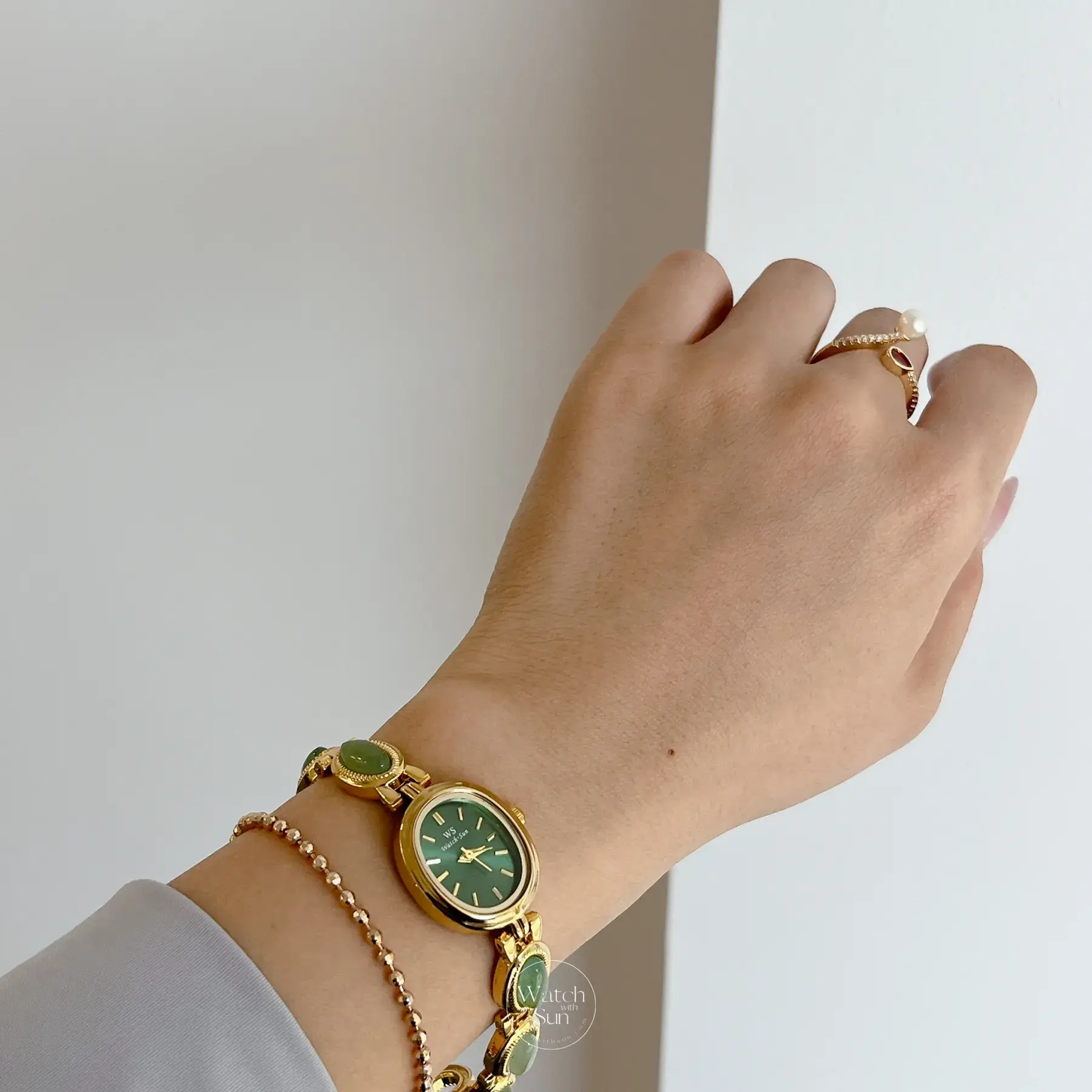 Vintage Style Green Jade Stone Bracelet Watch Green Dial Watch