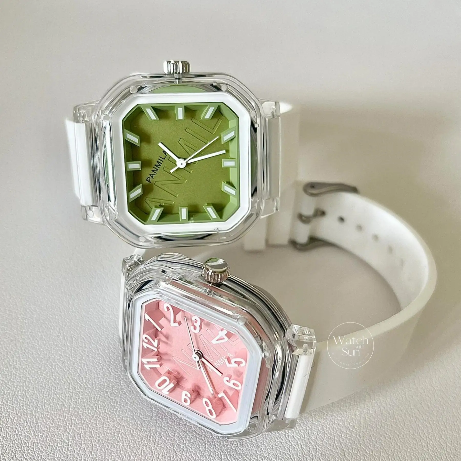 Mint Glow/Pink Silicone Watch for Women