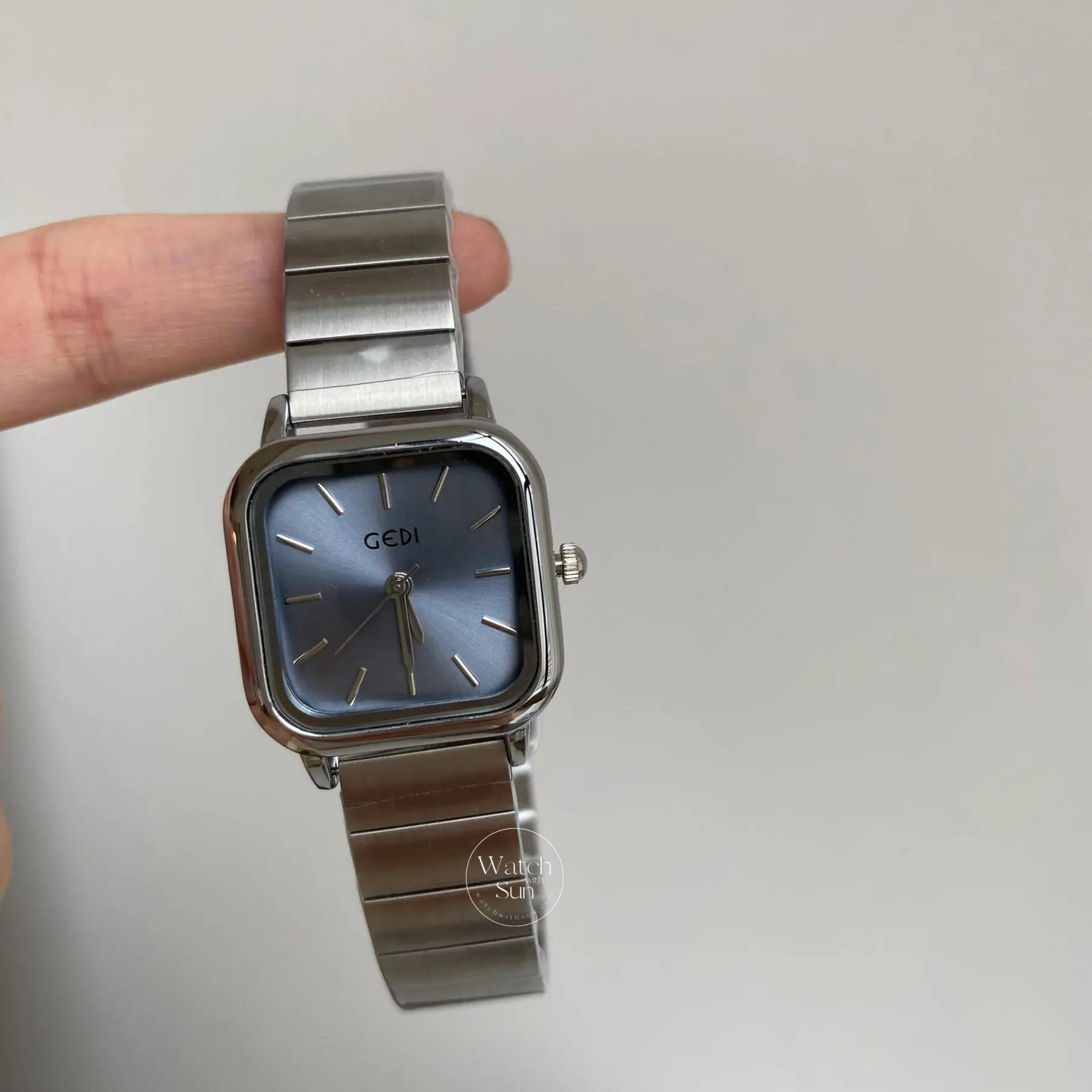 Bule Dial Square Face Silver Stainless Steel Laides Watch