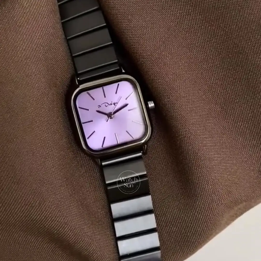 Black Stainless Band Green/Purple Dial Watch for Women