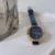 Minimalist Style Blue Round Leather Watch for Women
