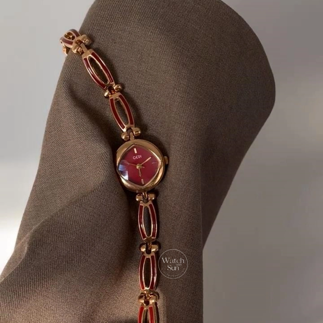 Vintage-inspired Burgundy Red Dial Watch for Women