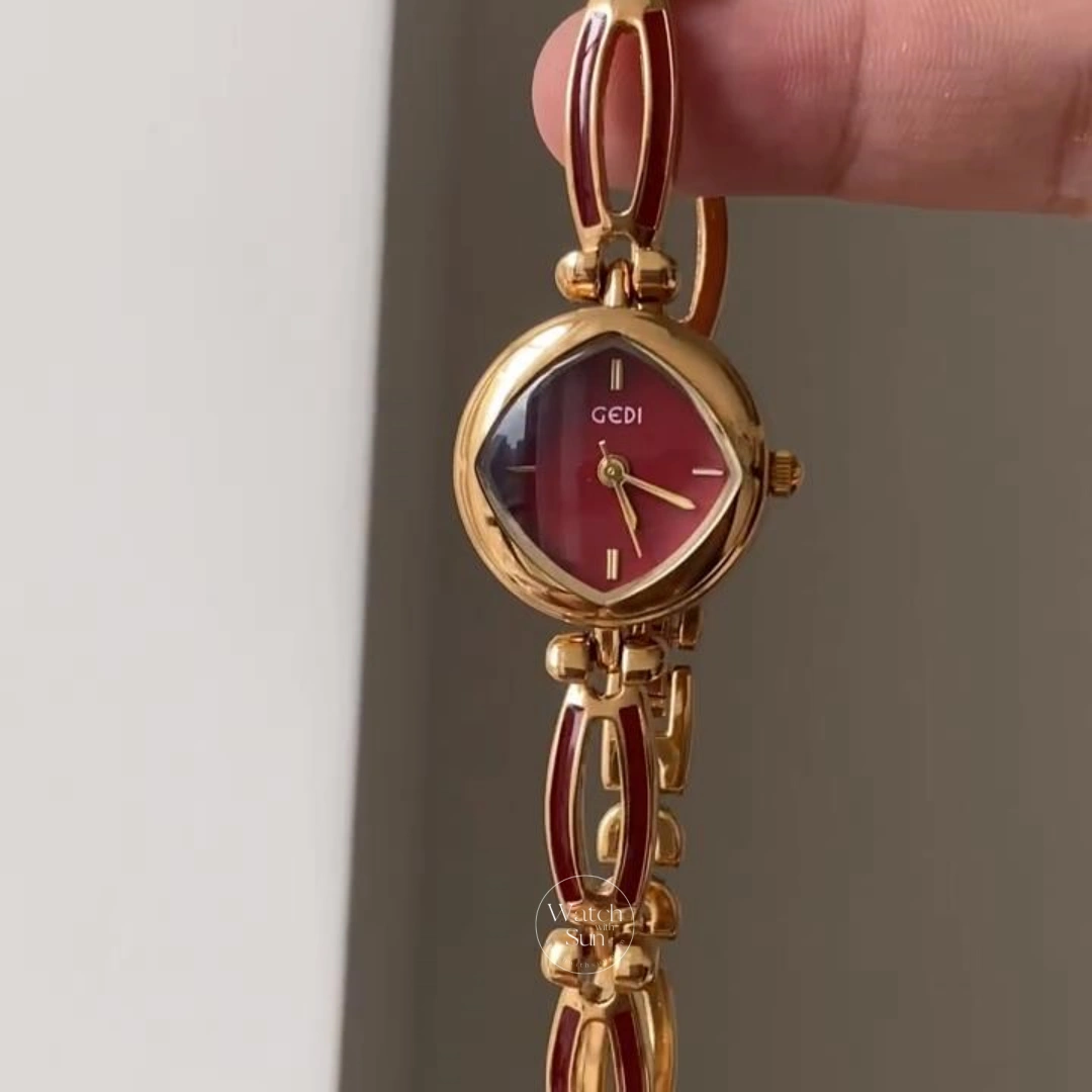 Vintage-inspired Burgundy Red Dial Watch for Women