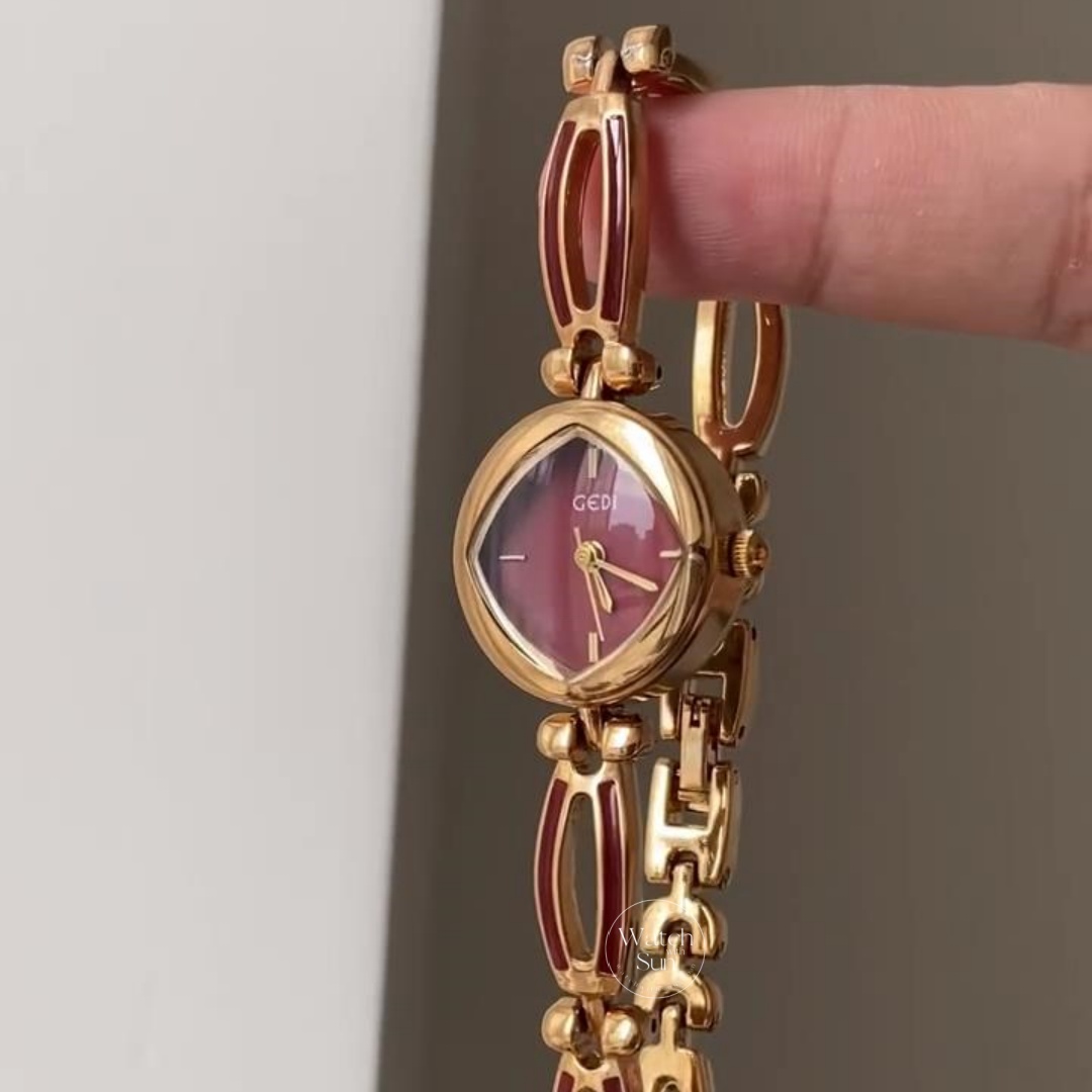 Vintage-inspired Burgundy Red Dial Watch for Women