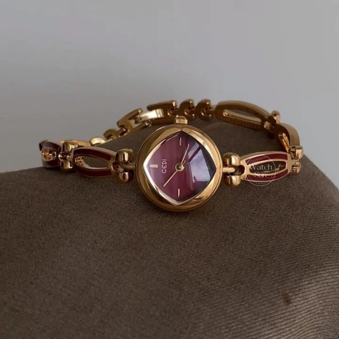 Vintage-inspired Burgundy Red Dial Watch for Women