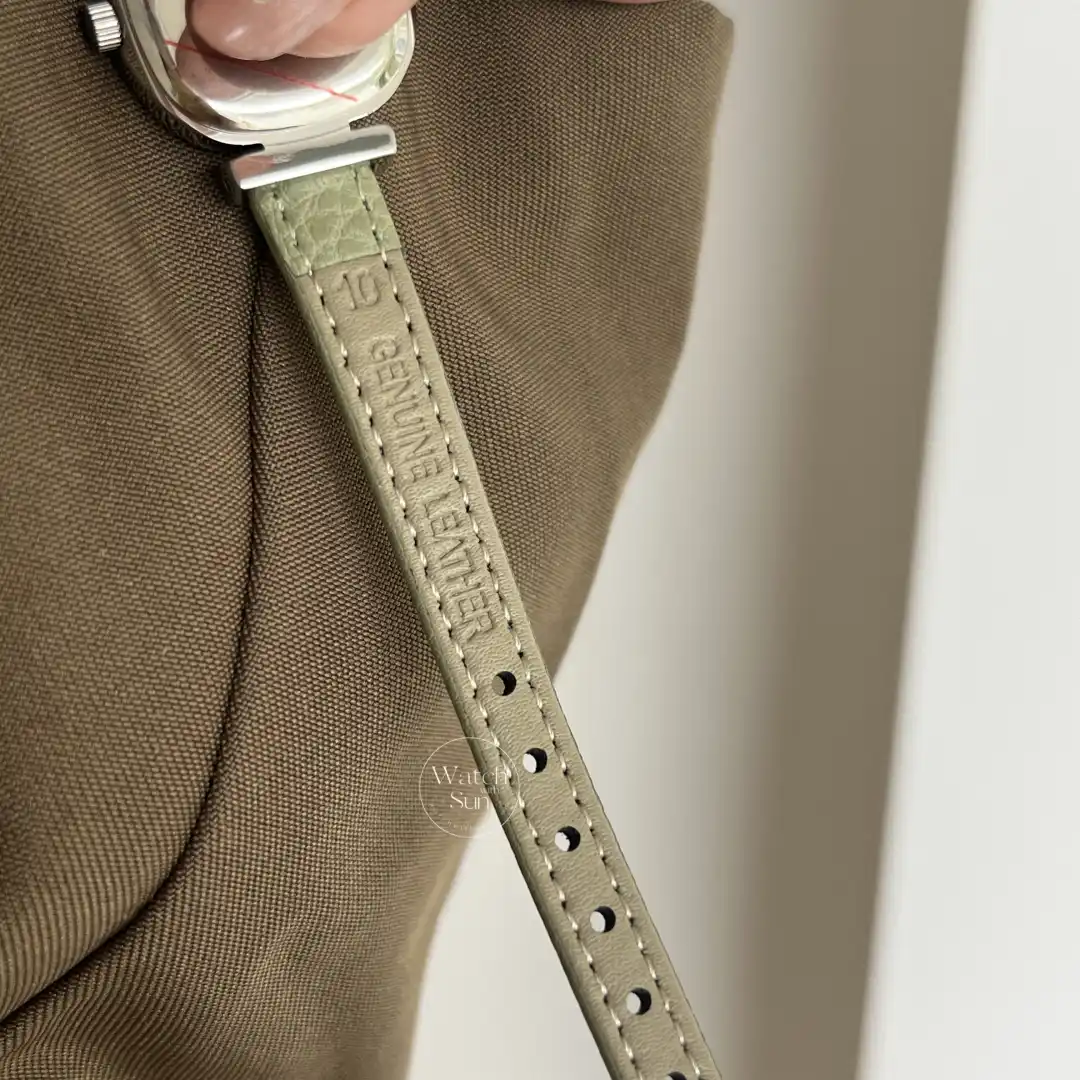 Elegant Sage Green Genuine Leather Band Watch Mother of Pearl Dial Silver case Watch for Women