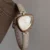 Chic Gold Pink Leather Band Watch Irregular Case Watch for Women