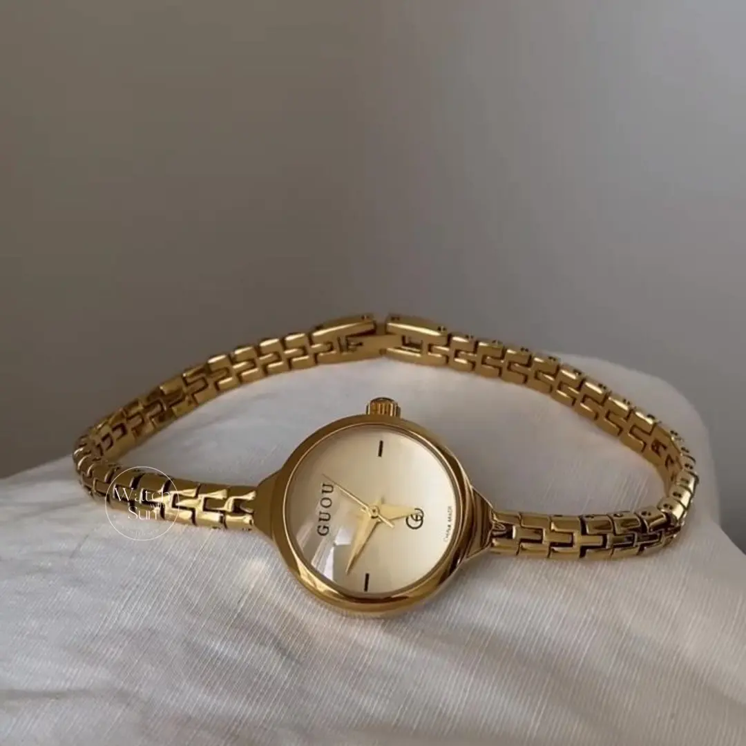 Chic Gold Round Face Ladies Watch Dainty Thin Bracelet Watch for Women