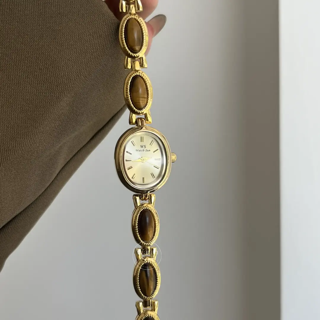 Vintage-Inspired Tiger's eyes Bracelet Watch dainty gold gemstone women's watch