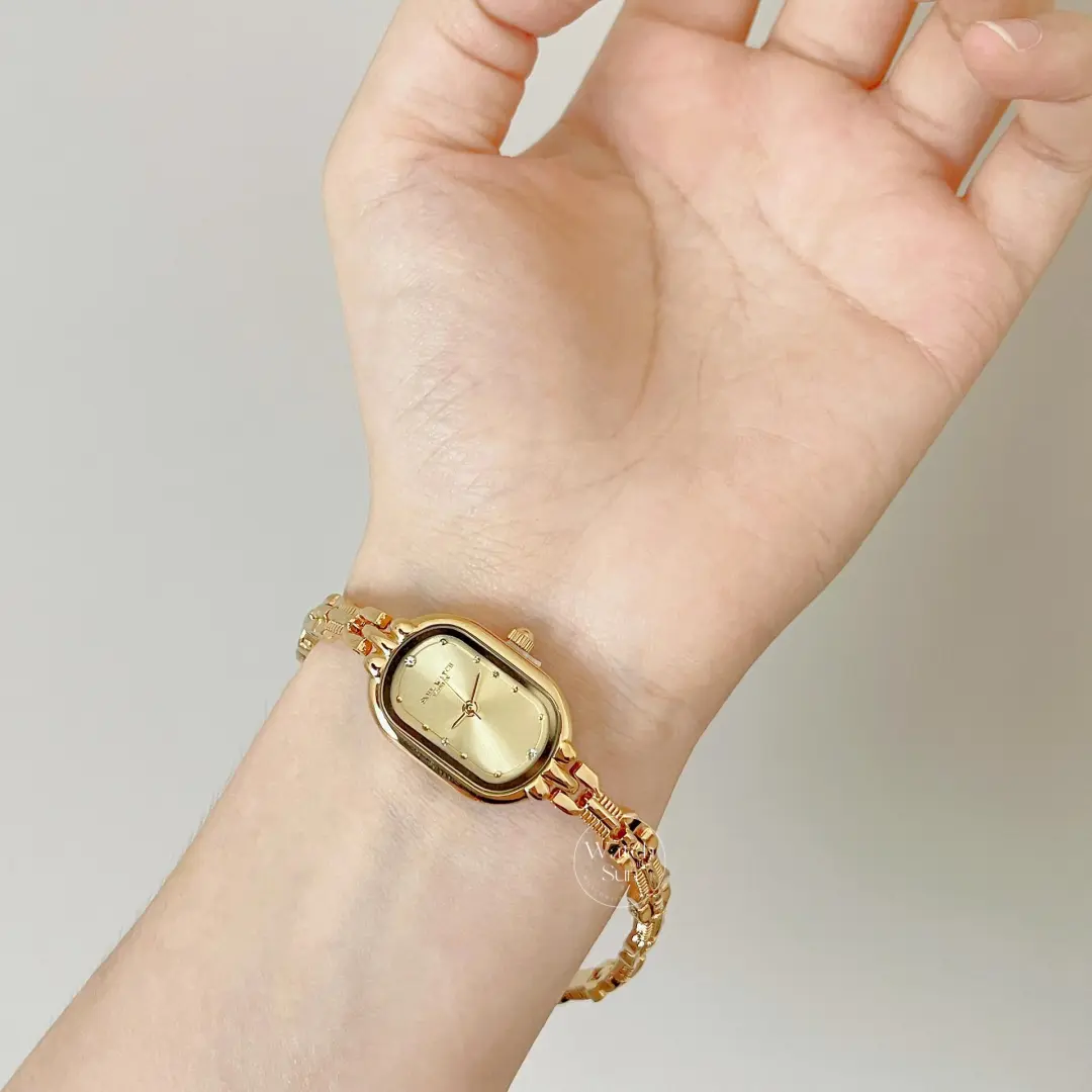 Minimal Gold Dial Oval Bracelet Watch Dainty Gold Watch for Women