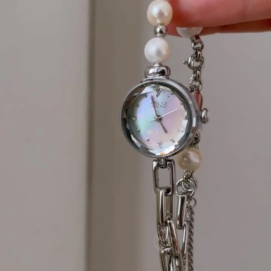 Handmade Freshwater Pearl Bracelet Watch for Women Dainty Mother of Pearl Dial Silver Watch
