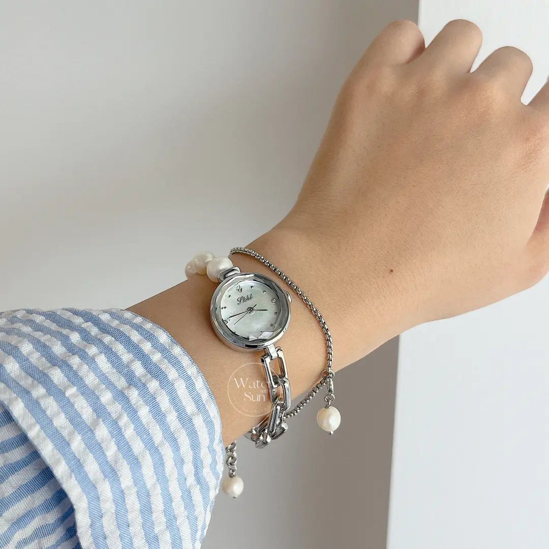 Handmade Freshwater Pearl Bracelet Watch for Women Dainty Mother of Pearl Dial Silver Watch