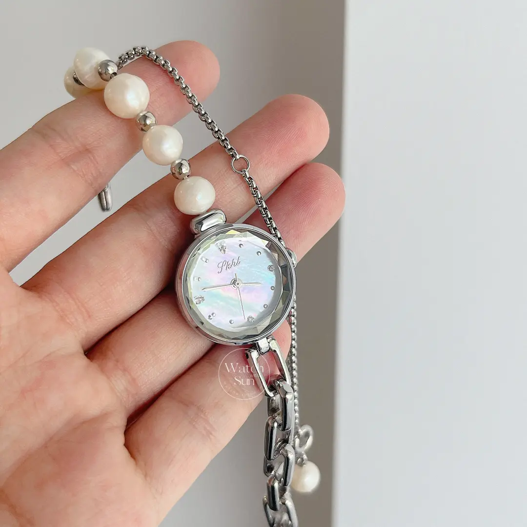 Handmade Freshwater Pearl Bracelet Watch for Women Dainty Mother of Pearl Dial Silver Watch
