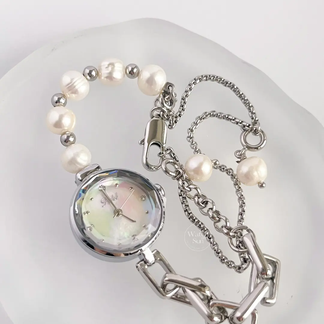 Handmade Freshwater Pearl Bracelet Watch for Women Dainty Mother of Pearl Dial Silver Watch