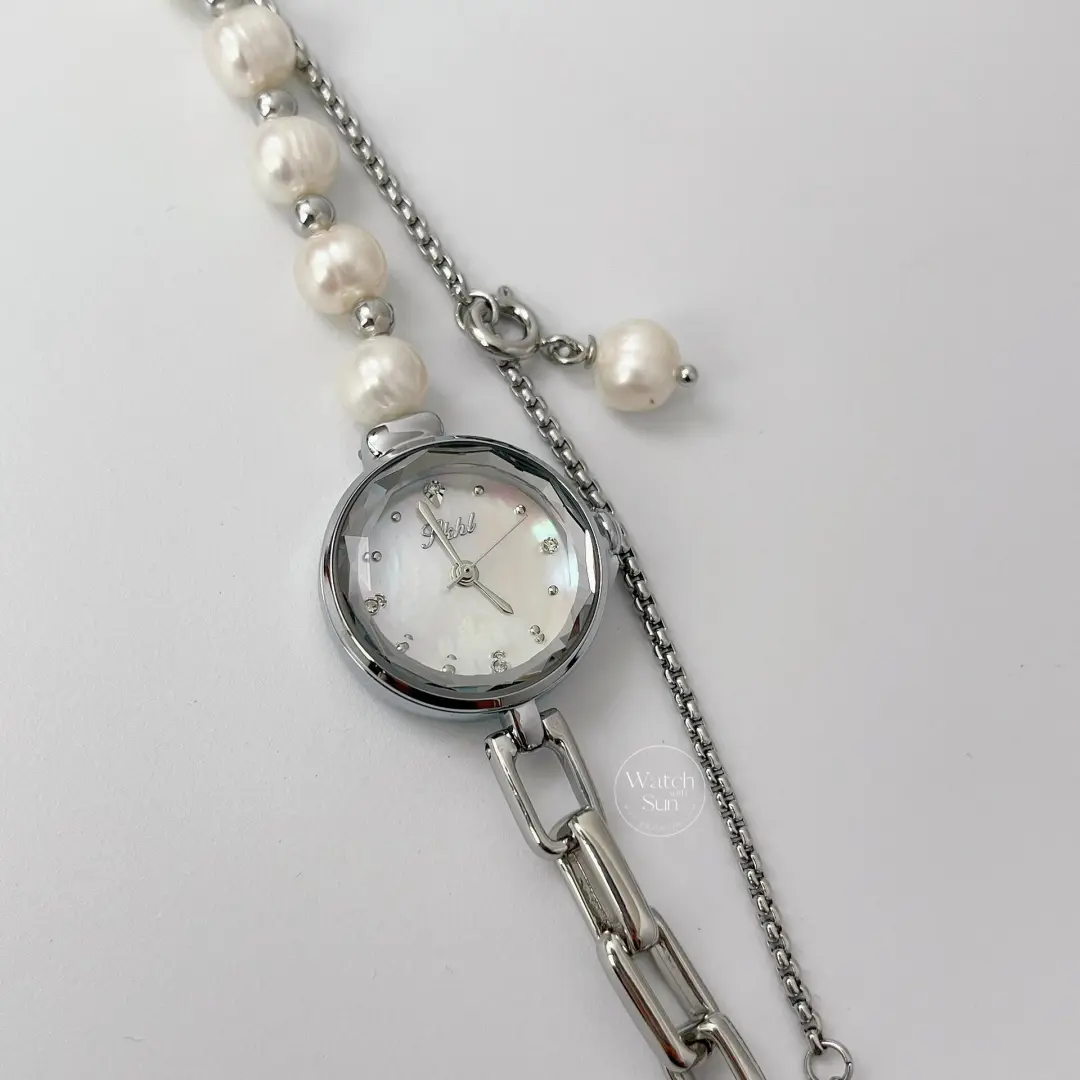 Handmade Freshwater Pearl Bracelet Watch for Women Dainty Mother of Pearl Dial Silver Watch