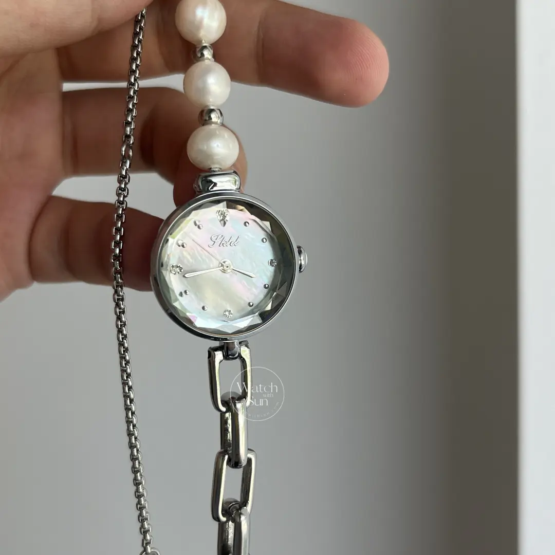 Handmade Freshwater Pearl Bracelet Watch for Women Dainty Mother of Pearl Dial Silver Watch
