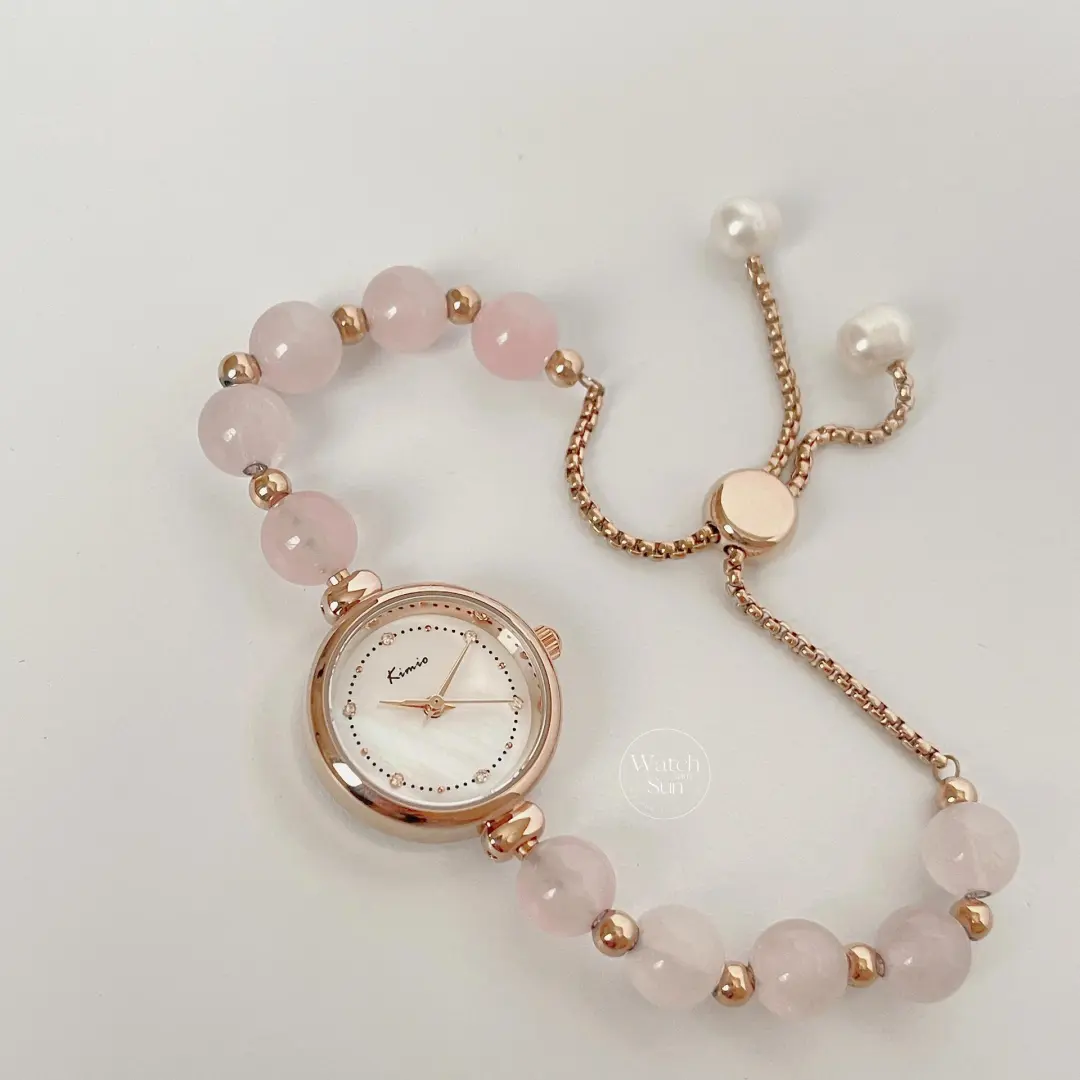 Dainty Rose Quartz Bracelet Ladies Watch Mother of Pearl Dial Pink Bracelet Watch