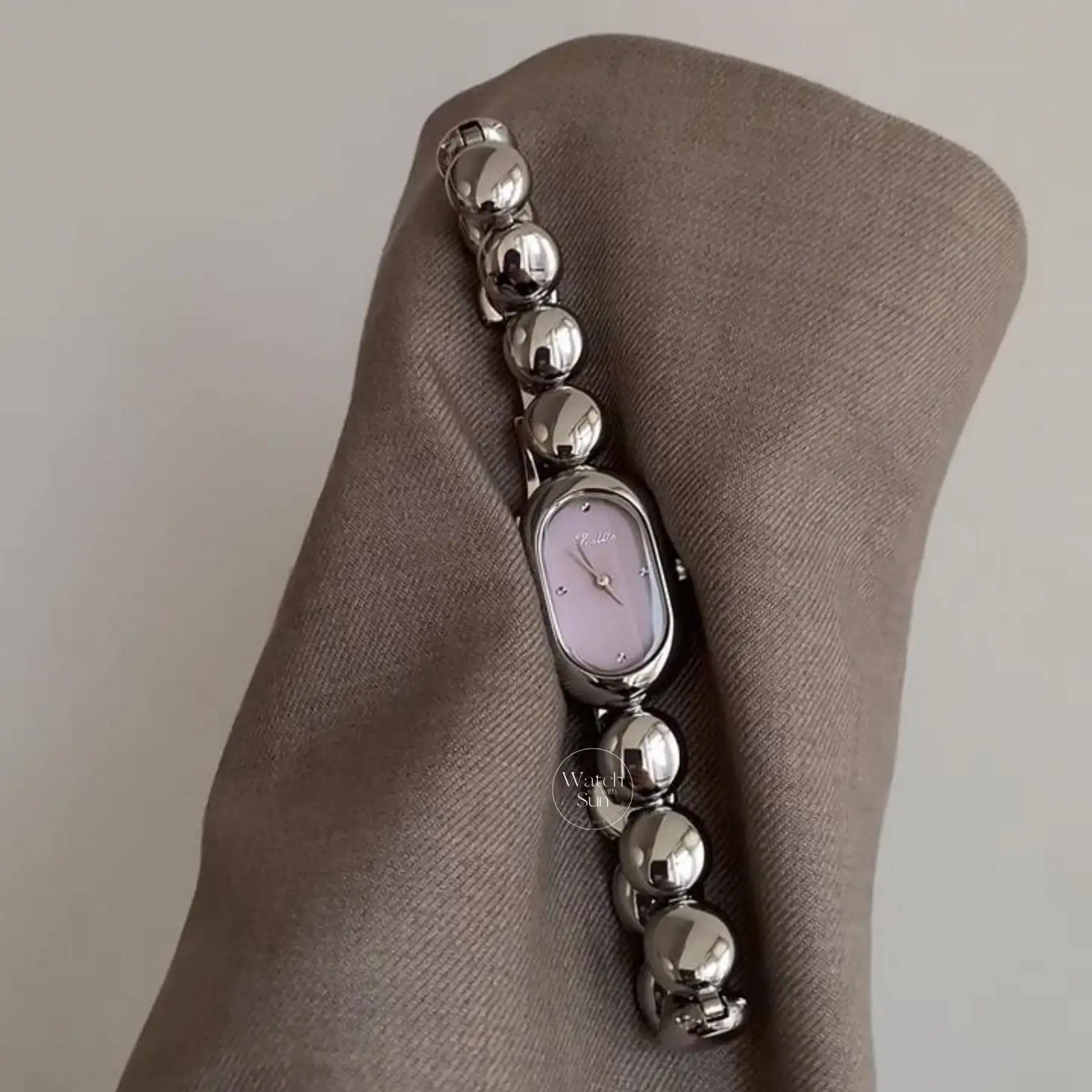 Dainty Purple Face Oval Watch Silver Bubble Bracelet Watch for Women