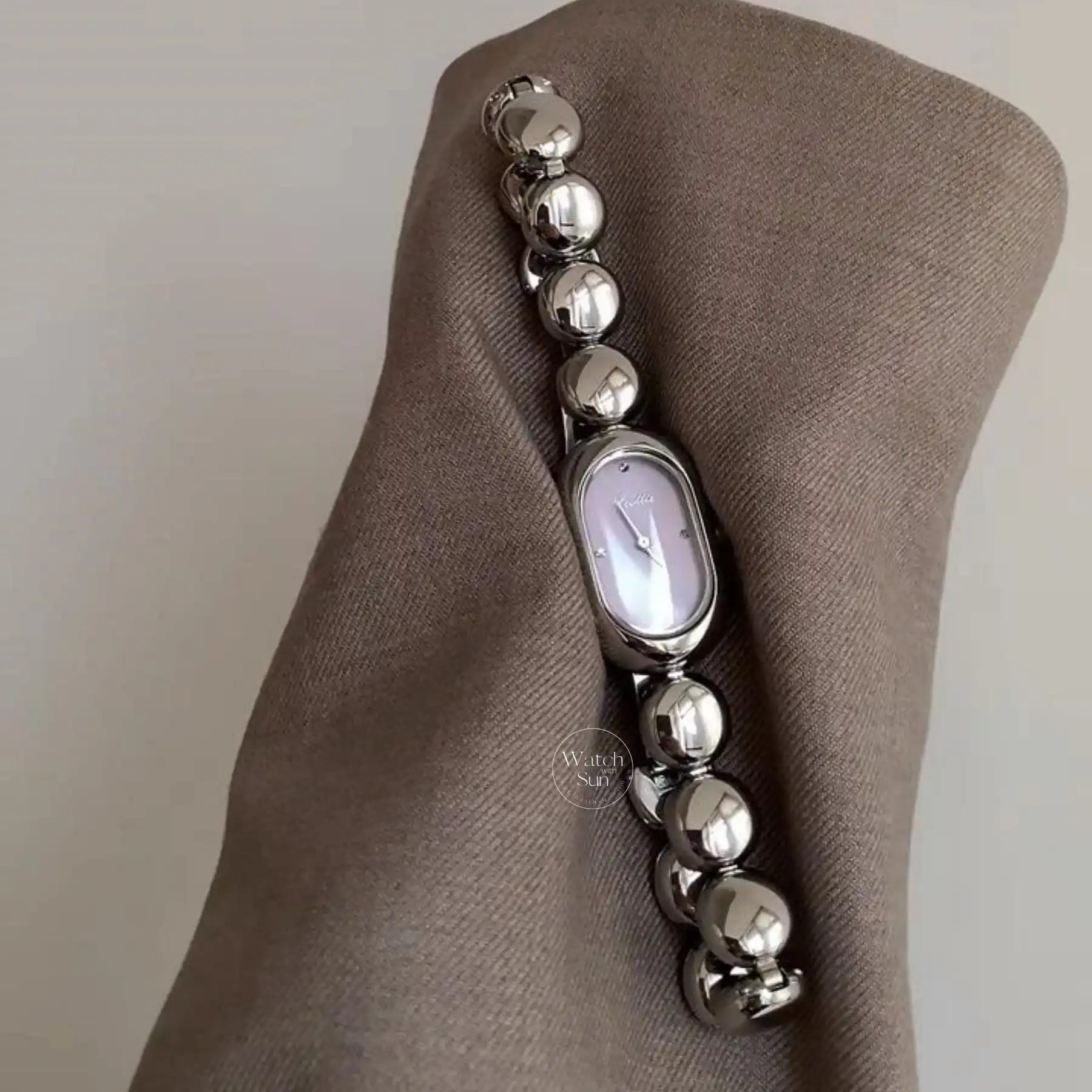 Dainty Purple Face Oval Watch Silver Bubble Bracelet Watch for Women