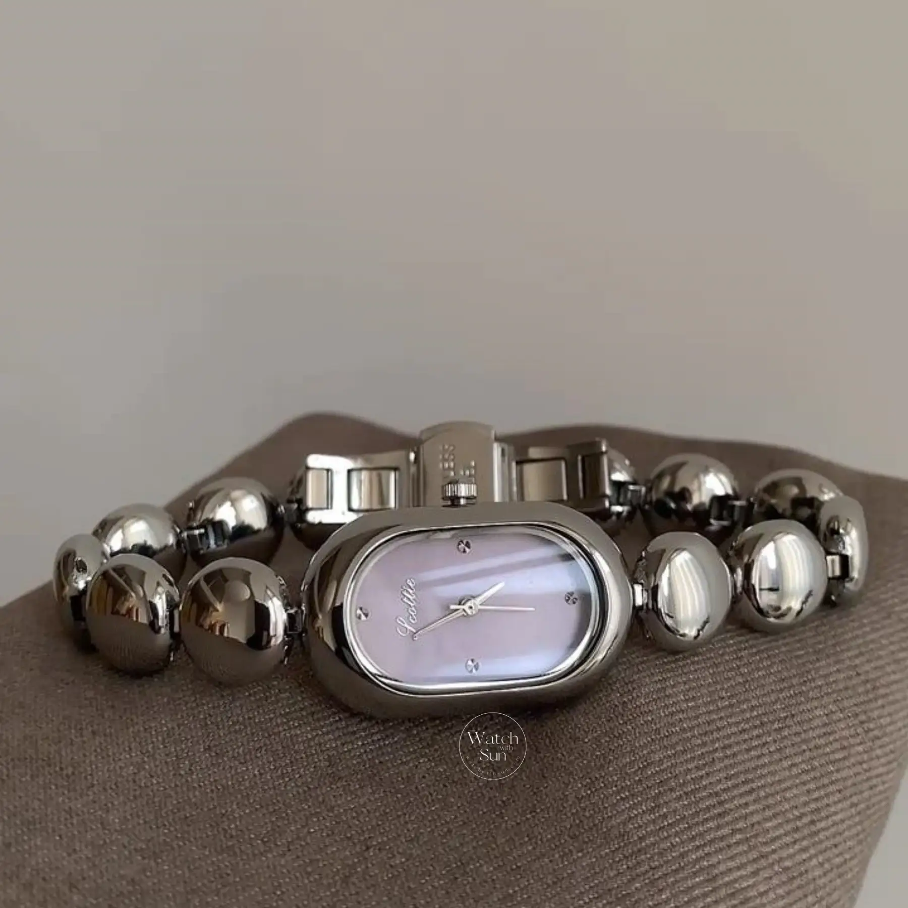 Dainty Purple Face Oval Watch Silver Bubble Bracelet Watch for Women