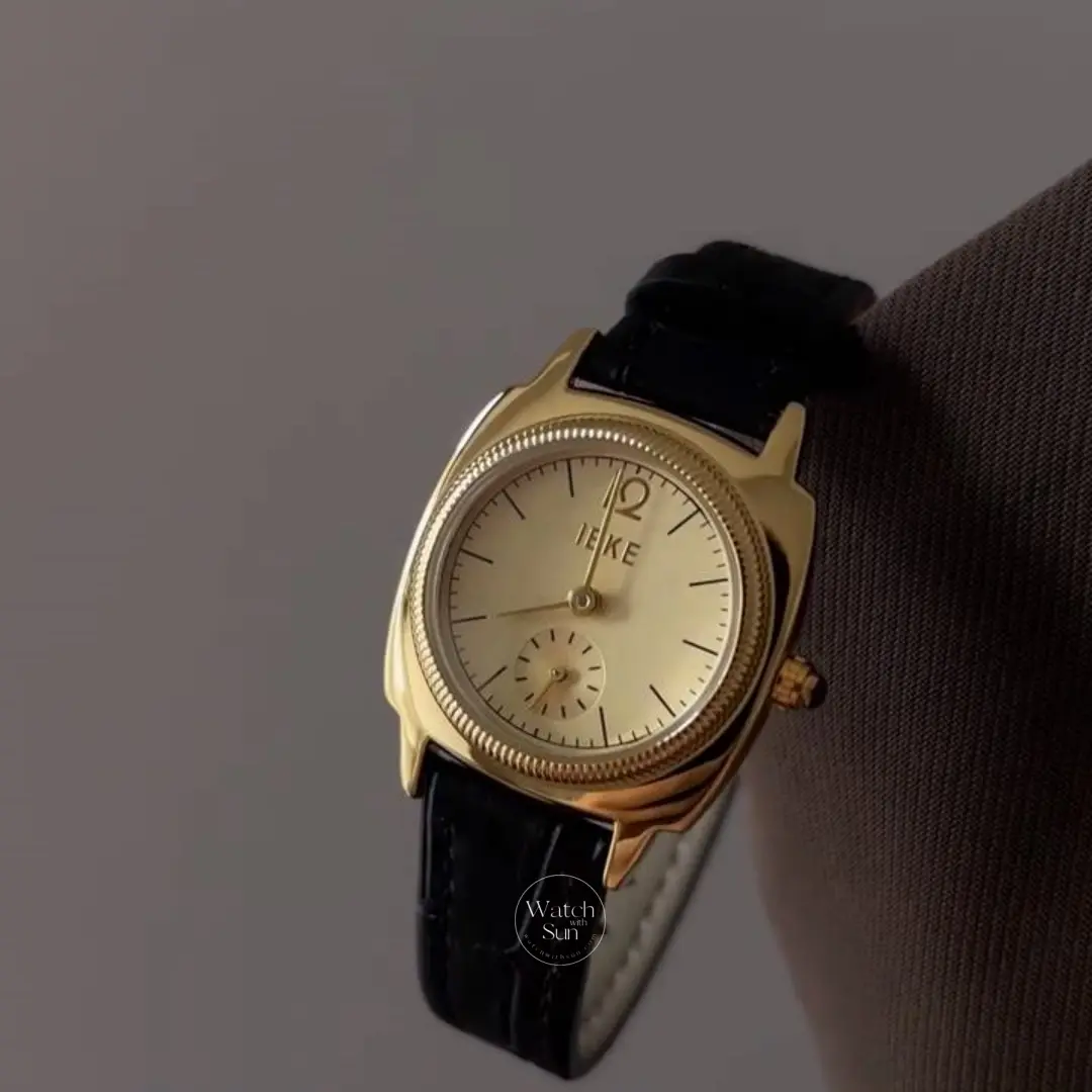 Classic Gold Round Dial Women's Watch Dainty Black Leather Strap Watch