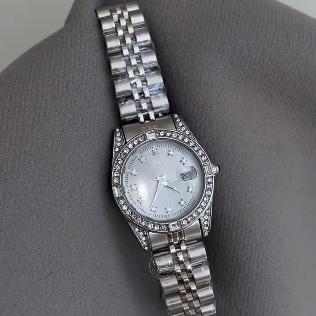 Elegant Women's Silver Watch Crystal Bezel Ladies' Silver Wrist Watch