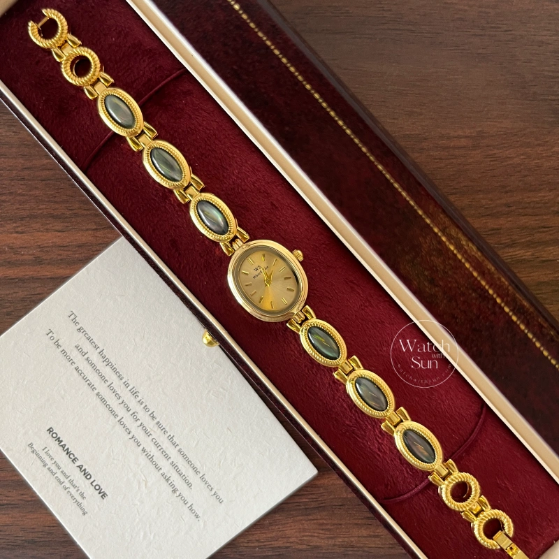 Vintage-Inspired Mother of Pearl Band Watch Dainty Gold Dial Women's Watch