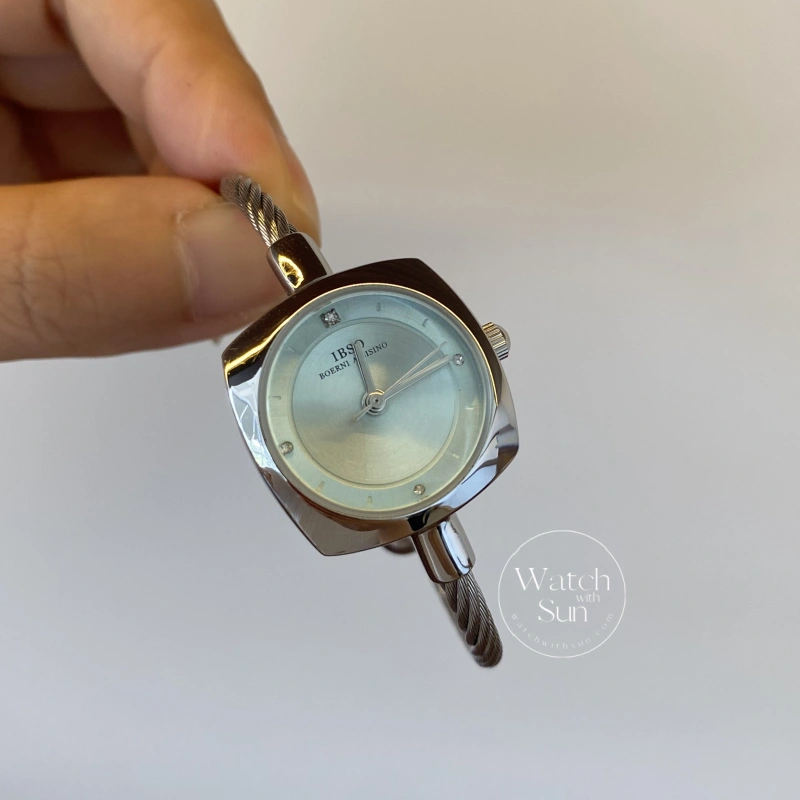 Minimalist Silver Cable Bangle Watch for Women Blue Dial Ladies Watch