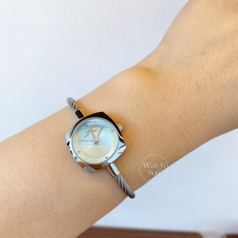 Minimalist Silver Cable Bangle Watch for Women Blue Dial Ladies Watch