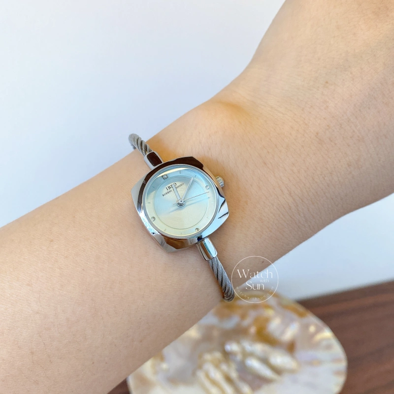 Minimalist Silver Cable Bangle Watch for Women Blue Dial Ladies Watch