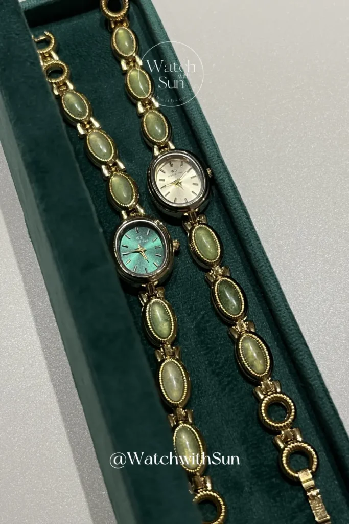 WatchwithSun Vintage Style Green Jade Stone Bracelet Watch Green Dial Watch