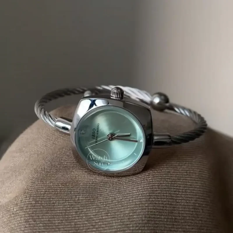 Minimalist Silver Cable Bangle Watch for Women Blue Dial Ladies Watch