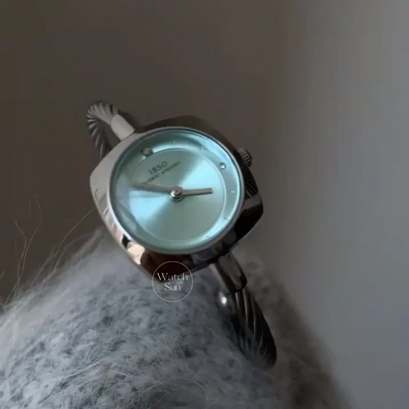 Minimalist Silver Cable Bangle Watch for Women Blue Dial Ladies Watch