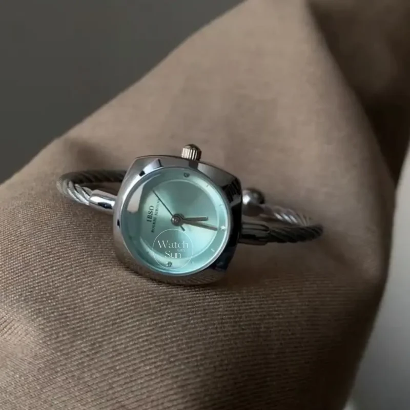 Minimalist Silver Cable Bangle Watch for Women Blue Dial Ladies Watch