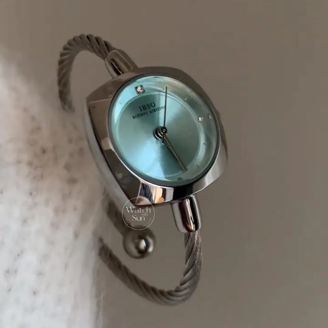 Minimalist Silver Cable Bangle Watch for Women Blue Dial Ladies Watch
