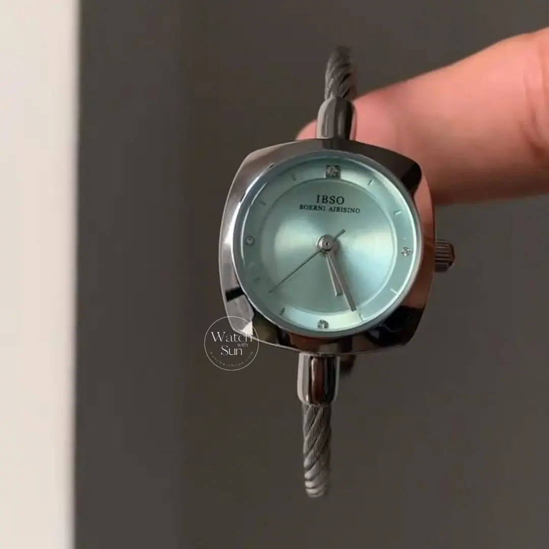 Minimalist Silver Cable Bangle Watch for Women Blue Dial Ladies Watch