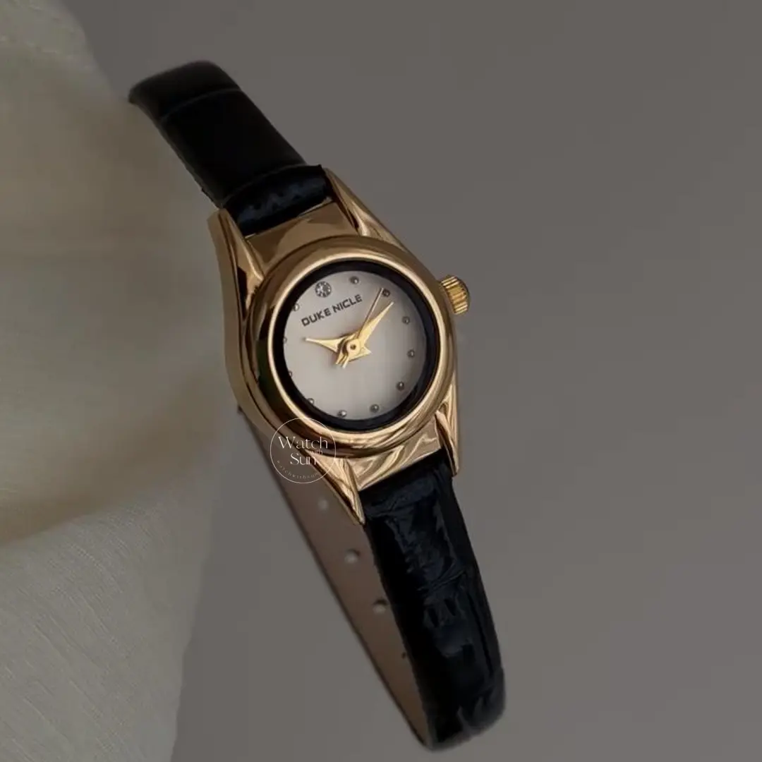 Elegant Classic Small Face Gold Ladies Watch Black Leather Watch for Petite Wrists