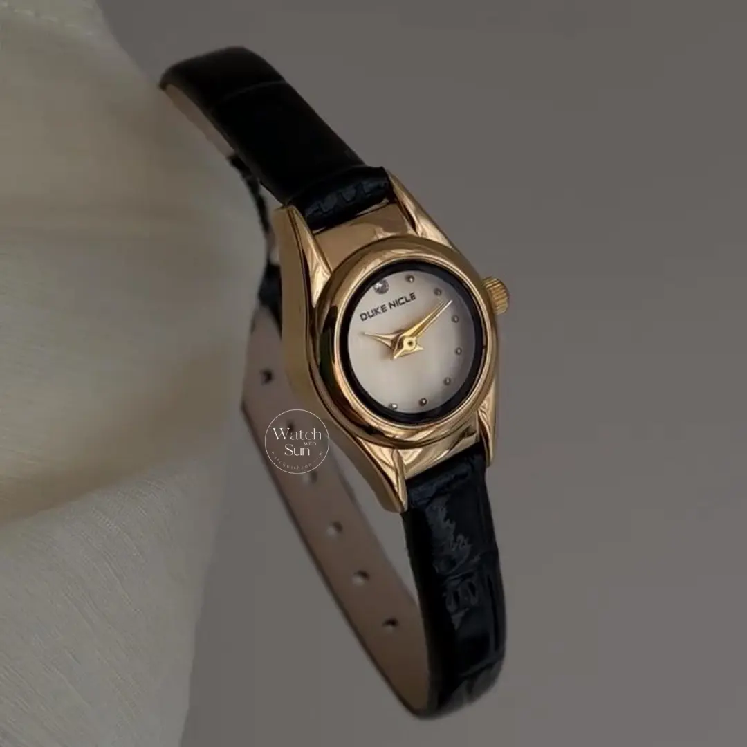 Elegant Classic Small Face Gold Ladies Watch Black Leather Watch for Petite Wrists