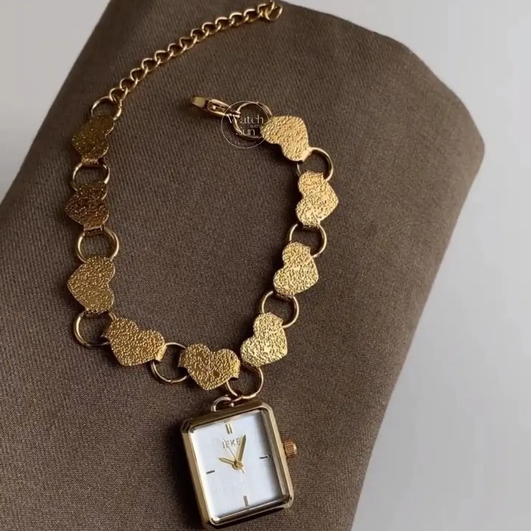 Chic Elegant Gold Heart-Link Charm Bracelet Watch for Women