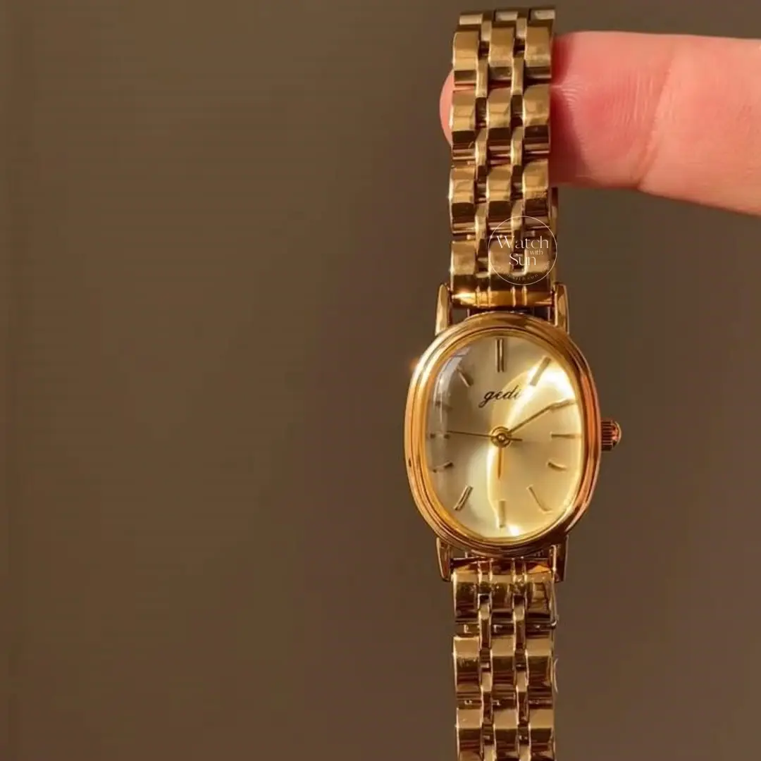 Minimalist Oval Dial Gold Watch for Women Chic Bracelet Ladies Watch