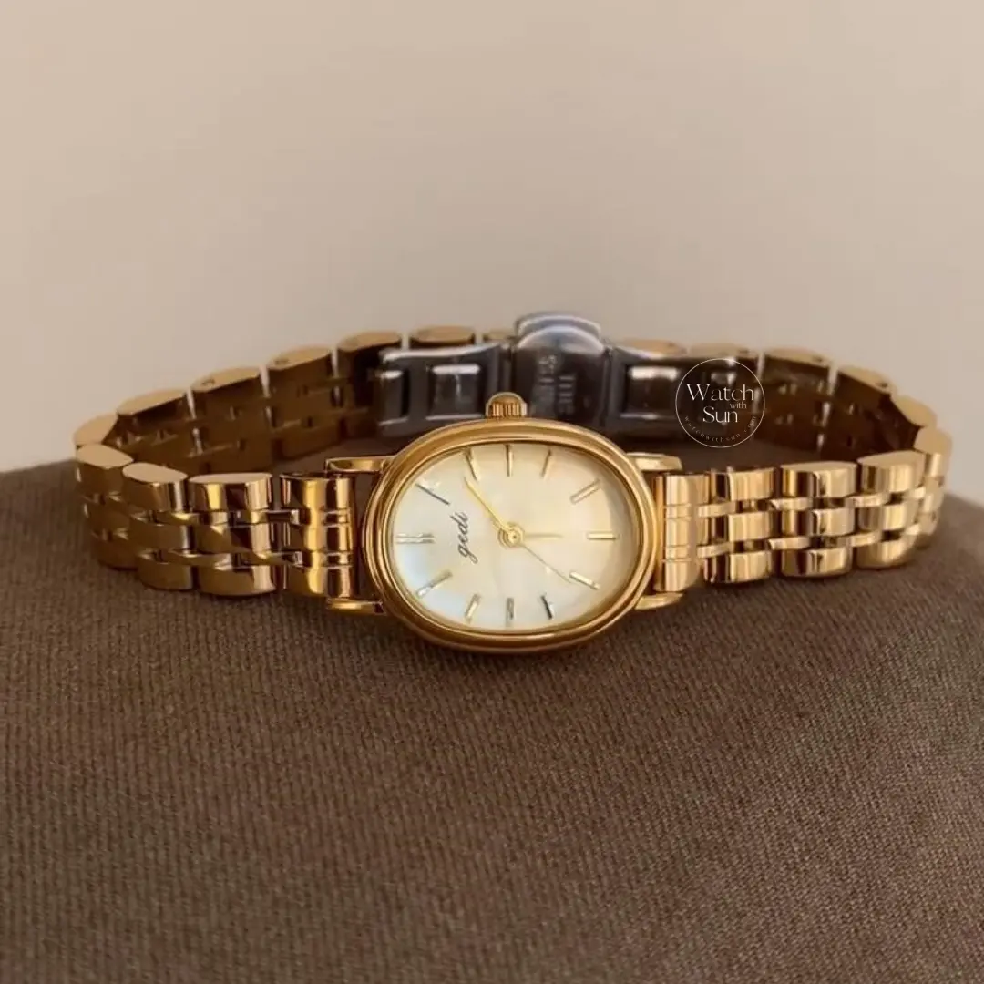 Minimalist Oval Dial Gold Watch for Women Chic Bracelet Ladies Watch