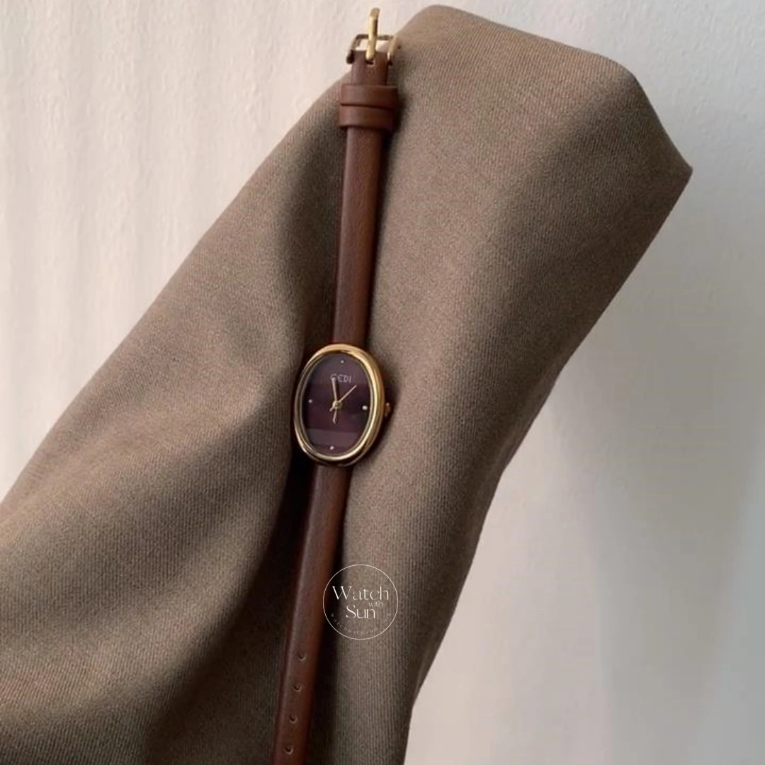 Minimalist Brown Leather Oval Dial Watch for Women