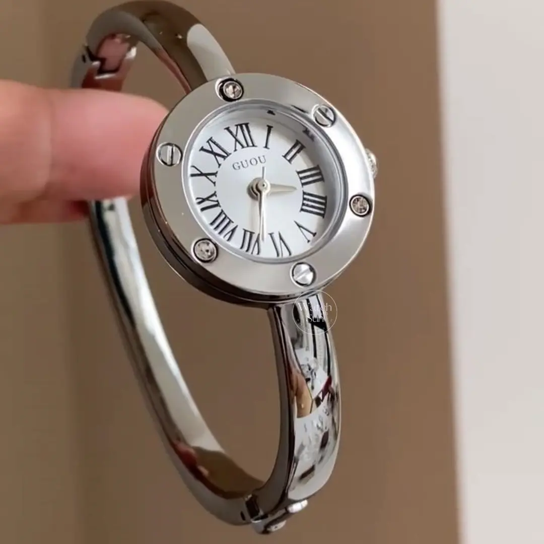 Vintage-Inspired Roman Numeral Dial Gold Bangle Watch for Women