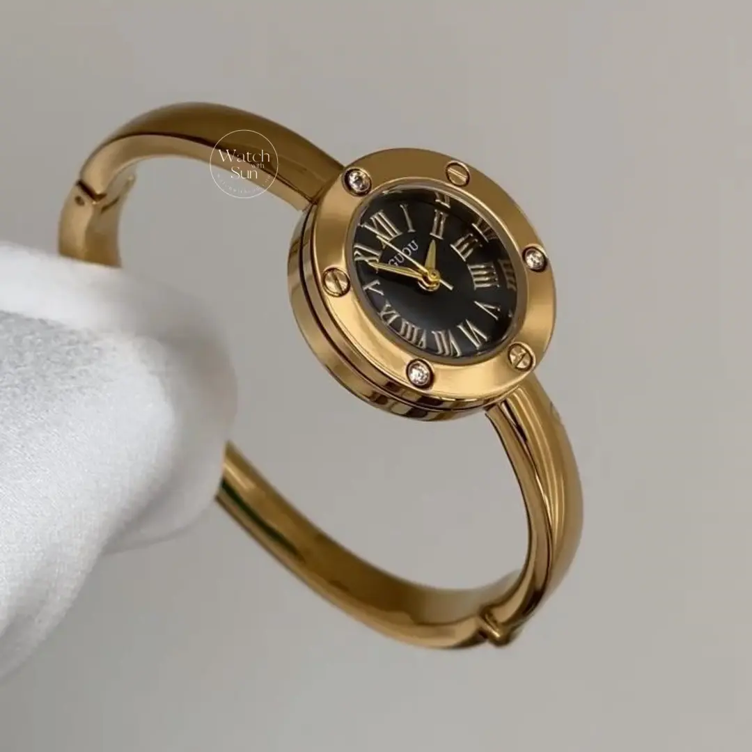Vintage-Inspired Roman Numeral Dial Gold Bangle Watch for Women