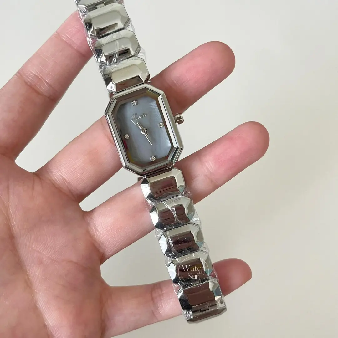 Vintage-Inspired Octagon Face Silver Bralcelet Watch Diamond Grey Dial Watch for Women