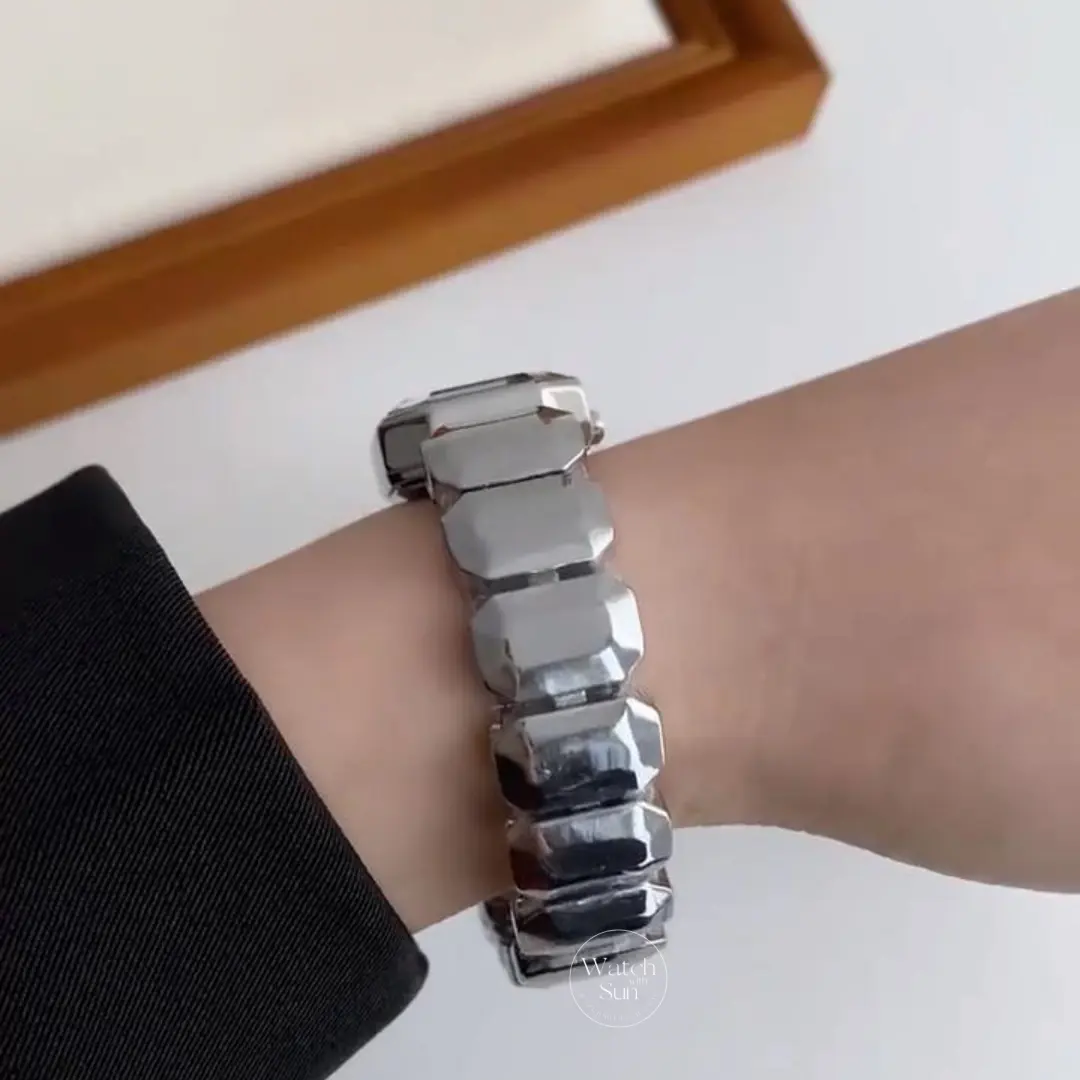 Vintage-Inspired Octagon Face Silver Bralcelet Watch Diamond Grey Dial Watch for Women