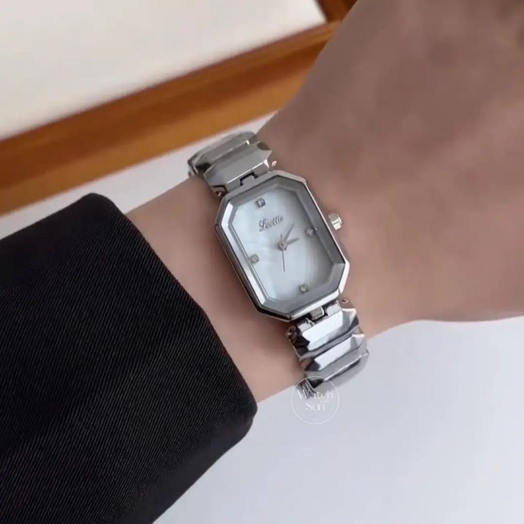 Vintage-Inspired Octagon Face Silver Bralcelet Watch Diamond Grey Dial Watch for Women