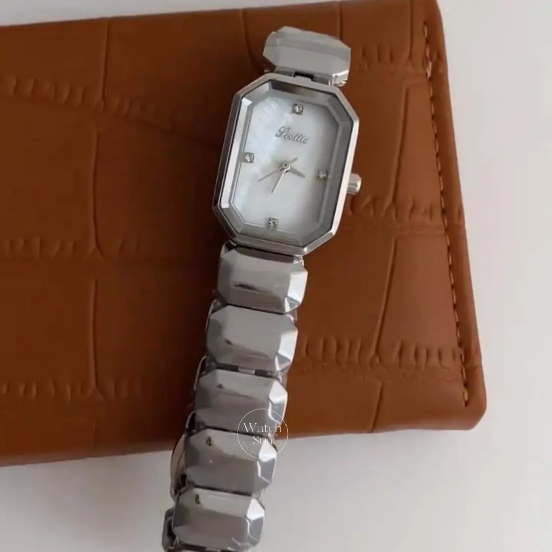 Vintage-Inspired Octagon Face Silver Bralcelet Watch Diamond Grey Dial Watch for Women