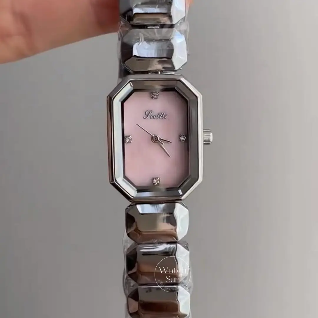 Vintage-Inspired Octagon Face Silver Bracelet Watch Diamond Pink/Mint Green Dial Watch for Women